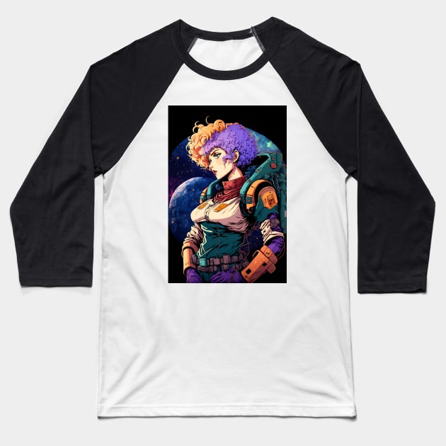 Anime Girl Space Astronaut with Colourful Hair Baseball T-Shirt by Bubblebug